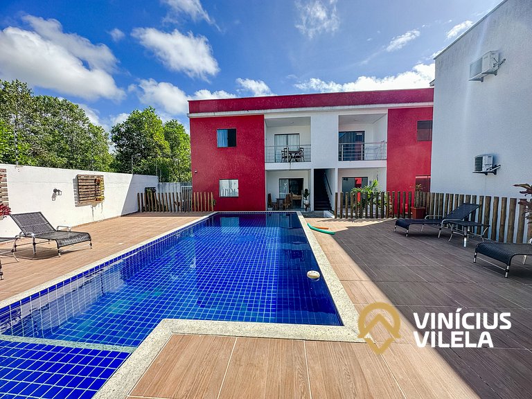 Apto 2Q  prox. a pria de Taperapuã (Vista piscina)