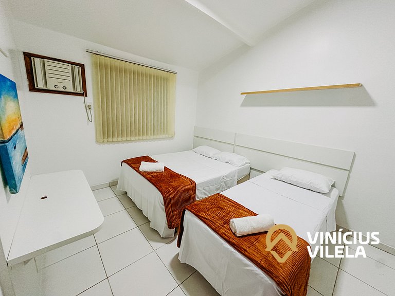 Flat com 1 quarto com ar split, sala e cozinha completa acom