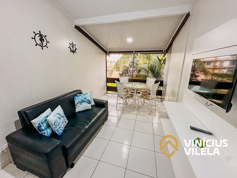 Flat com 1 quarto com ar split, sala e cozinha completa acom