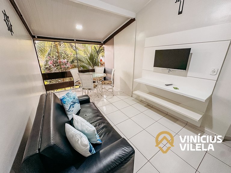 Flat com 1 quarto com ar split, sala e cozinha completa acom