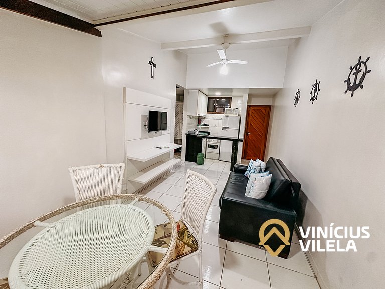 Flat com 1 quarto com ar split, sala e cozinha completa acom