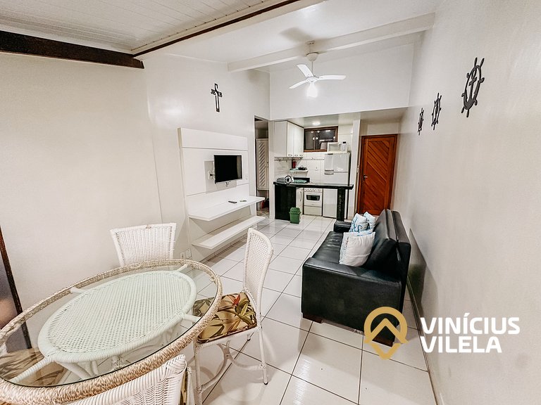 Flat com 1 quarto com ar split, sala e cozinha completa acom