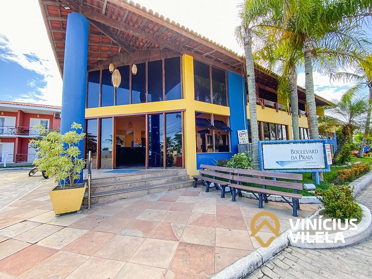 Flat 1 com quarto frente praia de Taperapuã