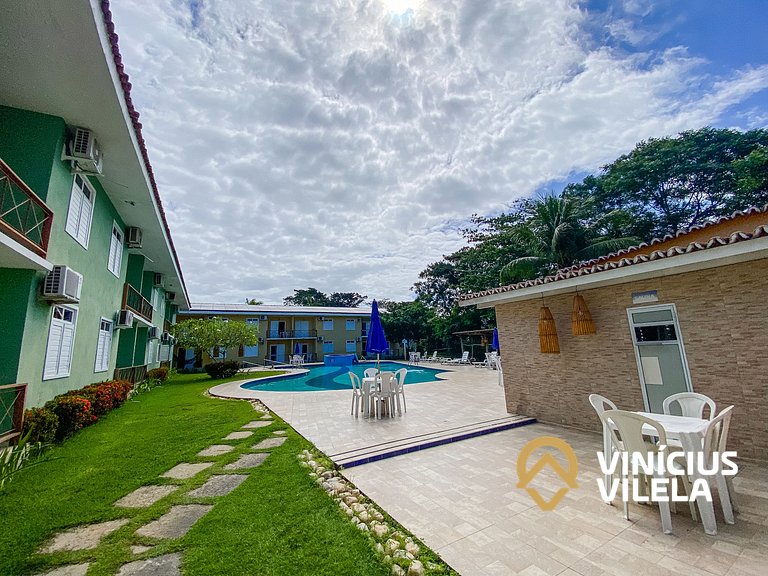 Flat 1 com quarto frente praia de Taperapuã