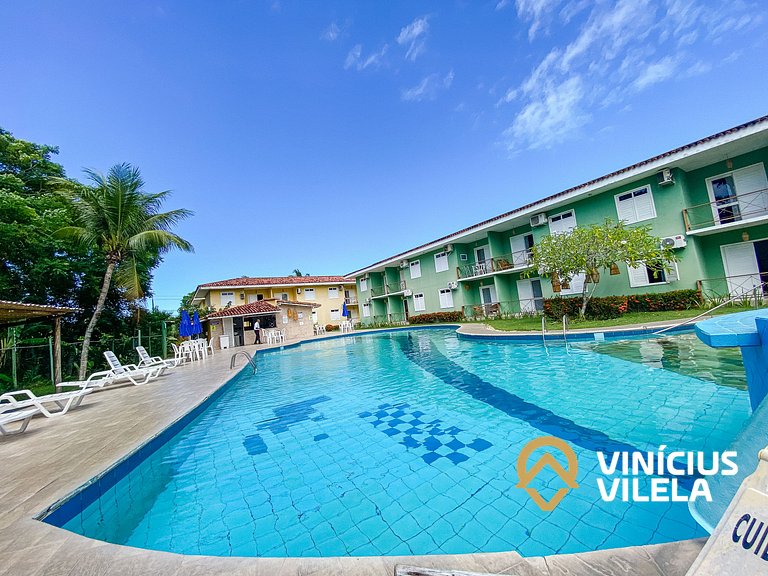 Flat 1 com quarto frente praia de Taperapuã