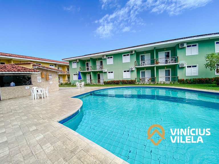 Flat 1 com quarto frente praia de Taperapuã