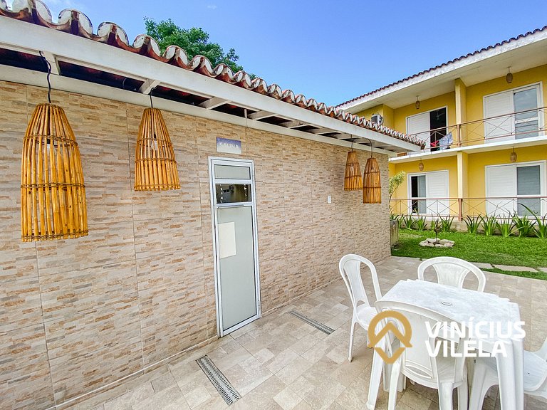 Flat 1 com quarto frente praia de Taperapuã