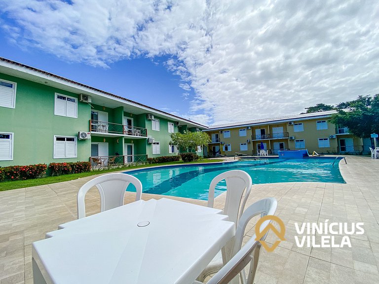 Flat 1 com quarto frente praia de Taperapuã