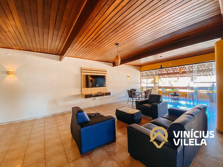 Flat 1 com quarto frente praia de Taperapuã