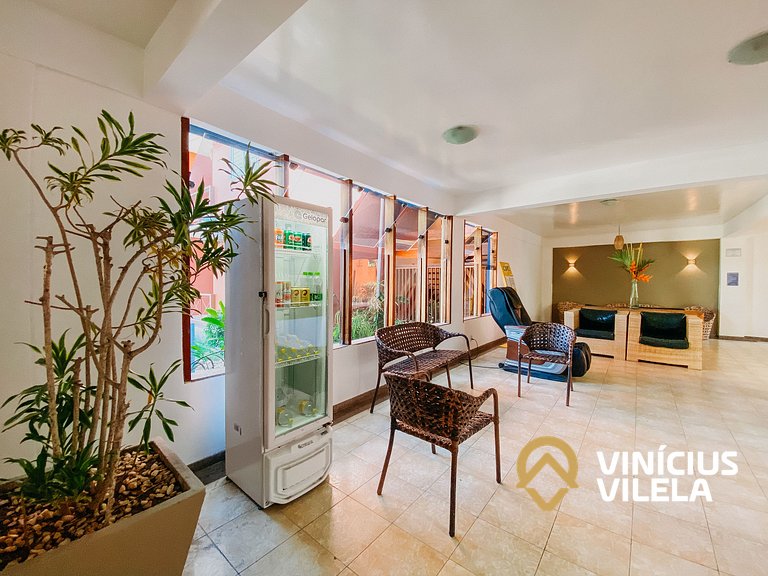 Flat 1 com quarto frente praia de Taperapuã