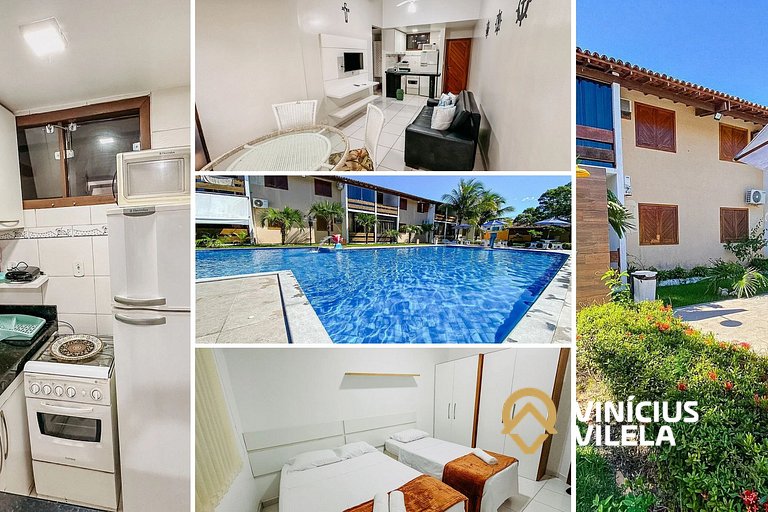 Flat com 1 quarto com ar split, sala e cozinha completa acom