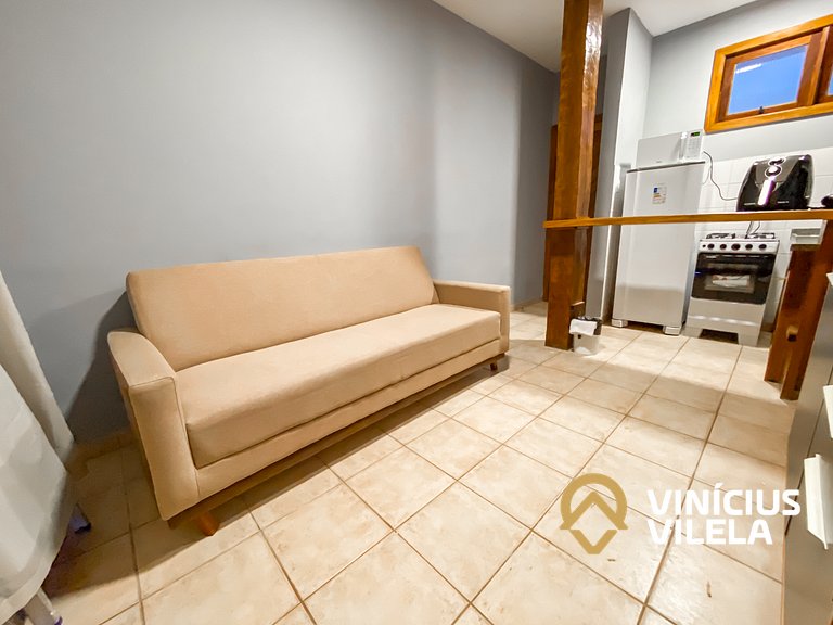 Apê térreo 1 quarto com ar, sala, cozinha completa