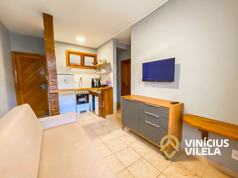 Apê térreo 1 quarto com ar, sala, cozinha completa