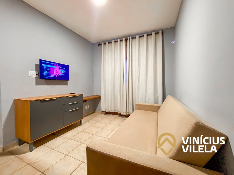 Apê térreo 1 quarto com ar, sala, cozinha completa