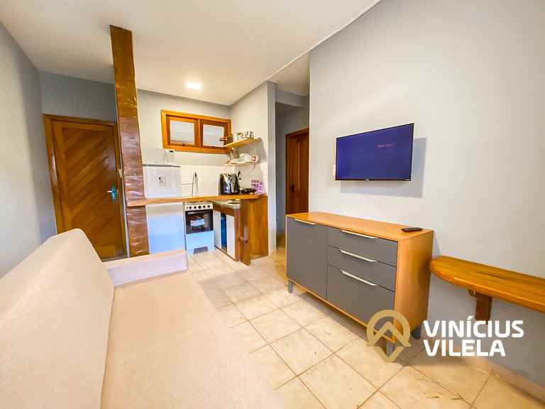 Apê térreo 1 quarto com ar, sala, cozinha completa