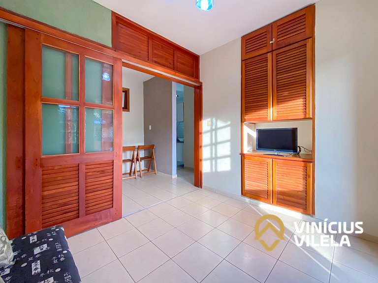 Apto pav. superior 1 quarto frente praia Taperapuã