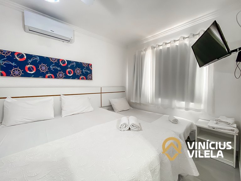 Flat 1 suíte, sala climatizada praia de Taperapuã