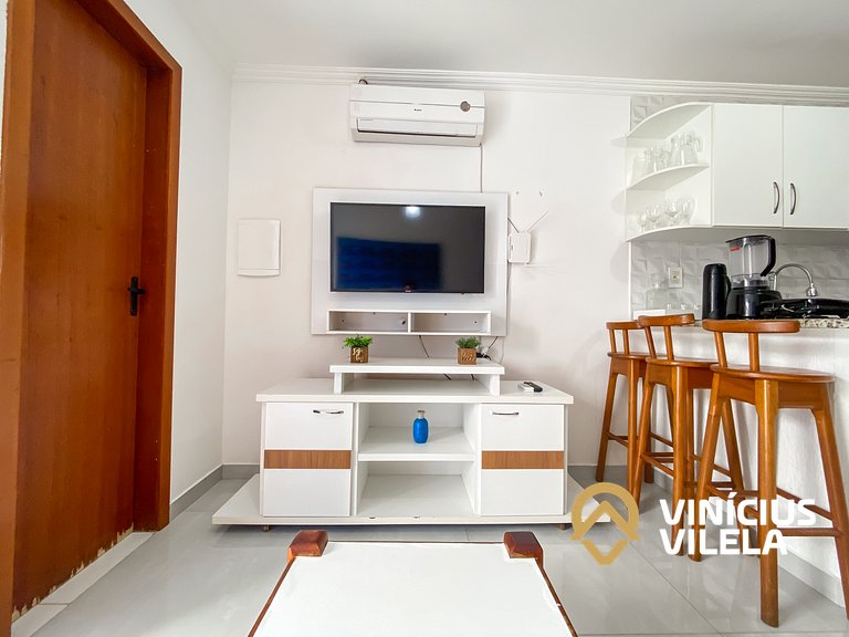 Flat 1 suíte, sala climatizada praia de Taperapuã