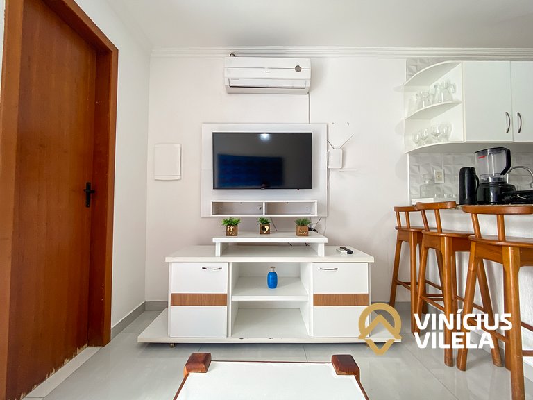 Flat 1 suíte, sala climatizada praia de Taperapuã