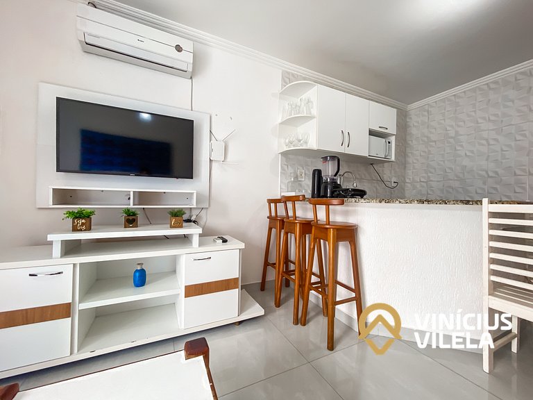 Flat 1 suíte, sala climatizada praia de Taperapuã