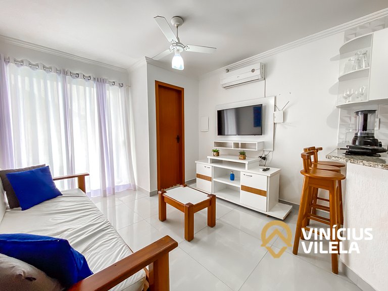 Flat 1 suíte, sala climatizada praia de Taperapuã