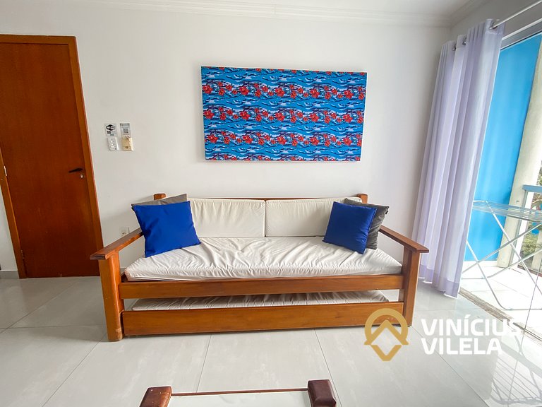 Flat 1 suíte, sala climatizada praia de Taperapuã