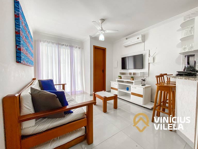 Flat 1 suíte, sala climatizada praia de Taperapuã