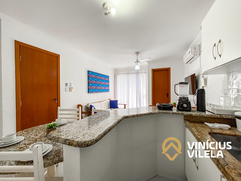 Flat 1 suíte, sala climatizada praia de Taperapuã