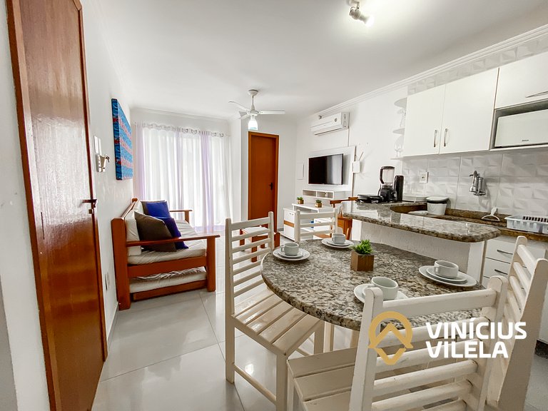 Flat 1 suíte, sala climatizada praia de Taperapuã