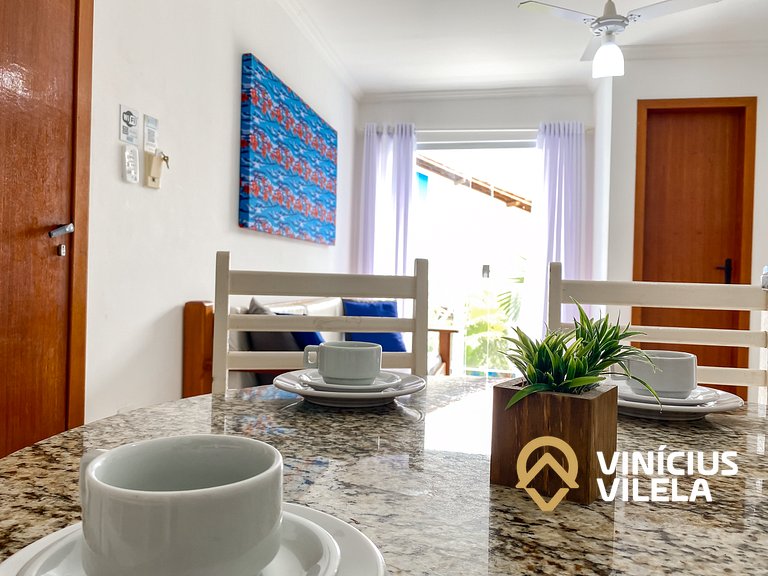 Flat 1 suíte, sala climatizada praia de Taperapuã