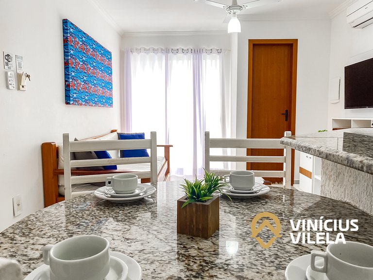 Flat 1 suíte, sala climatizada praia de Taperapuã