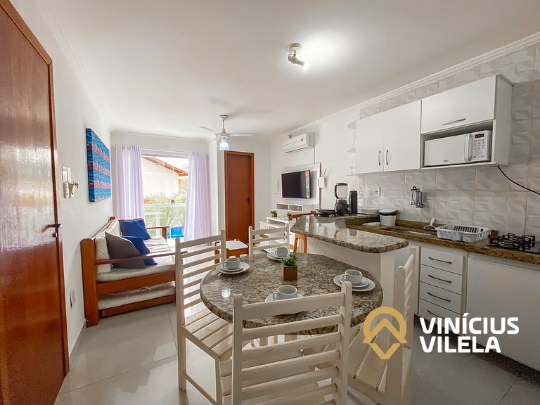 Flat 1 suíte, sala climatizada praia de Taperapuã