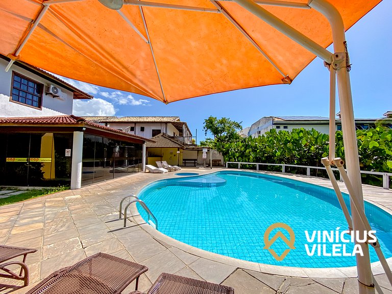 Apto 1 quarto, frente a praia de Taperpuã, condomínio com Pi