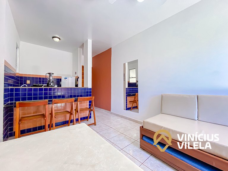 Flat 1 com quarto pavimento superior no condomínio Boulevard