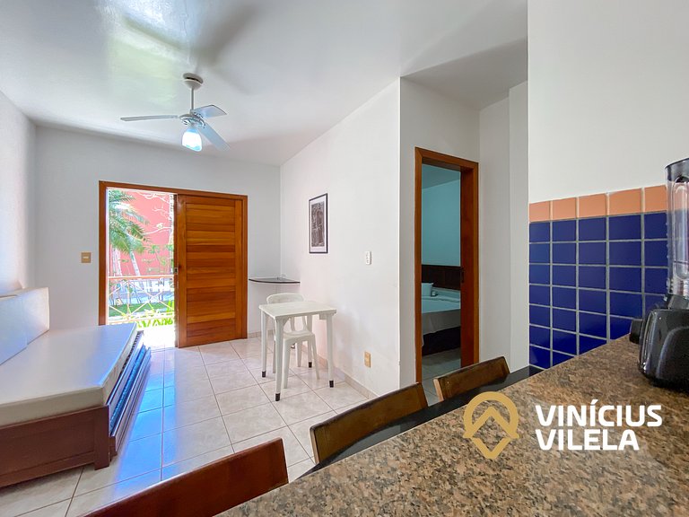 Flat 1 com quarto pavimento superior no condomínio Boulevard