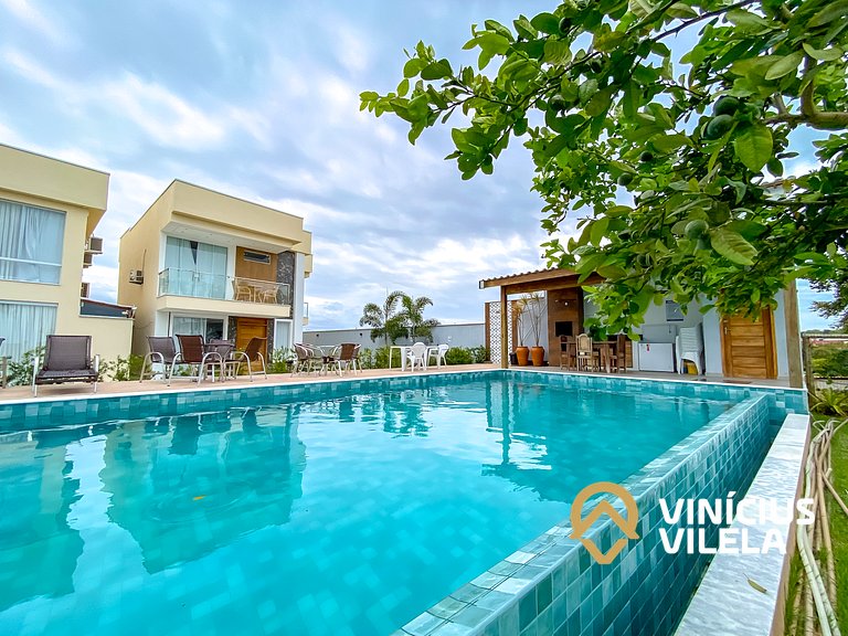 Casa 3Q, condominio c/piscina, gourmet e vista mar