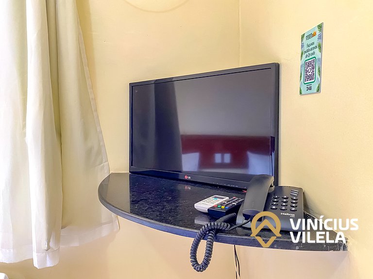 Flat 1 com quarto frente praia de Taperapuã