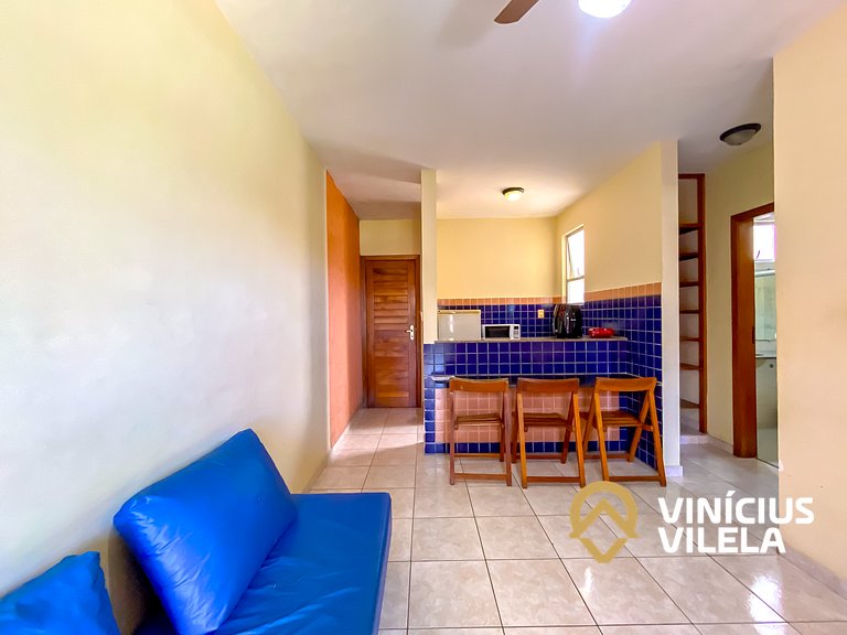 Flat 1 com quarto frente praia de Taperapuã