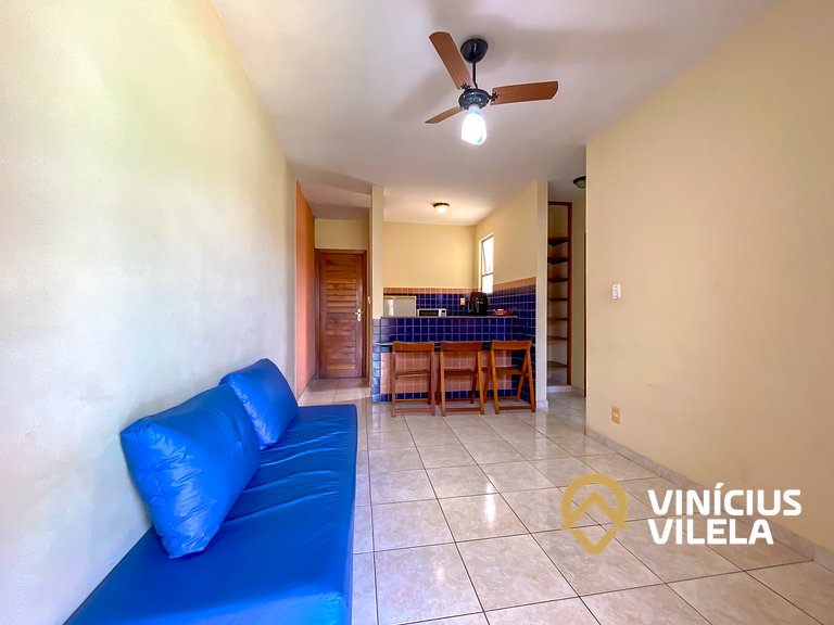 Flat 1 com quarto frente praia de Taperapuã