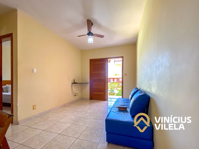 Flat 1 com quarto frente praia de Taperapuã