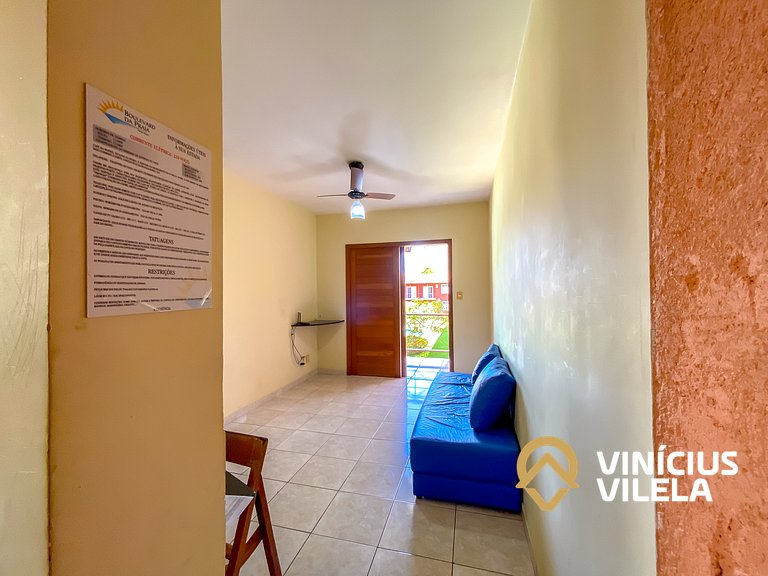 Flat 1 com quarto frente praia de Taperapuã