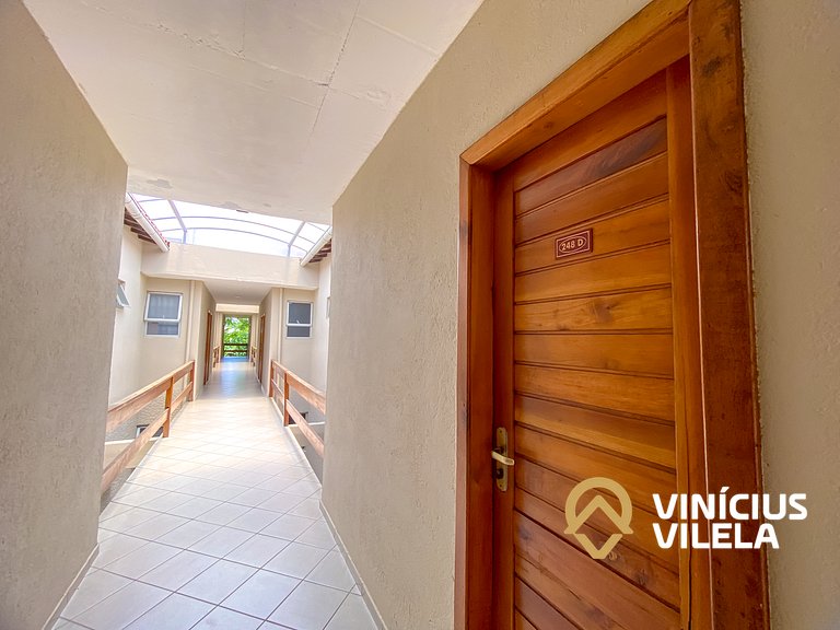 Flat 1 com quarto frente praia de Taperapuã