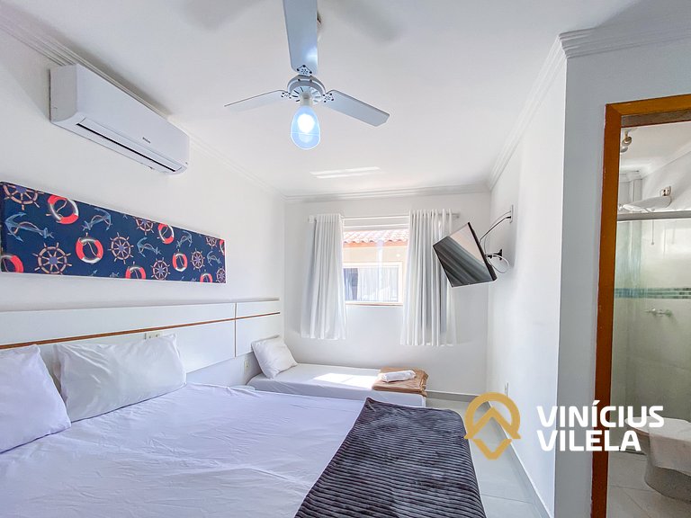 Flat 1 suíte, sala climatizada praia de Taperapuã