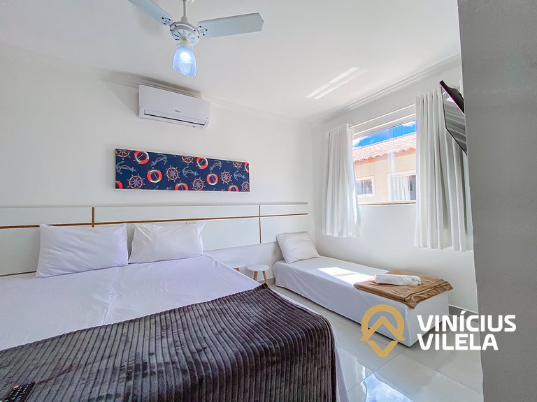 Flat 1 suíte, sala climatizada praia de Taperapuã