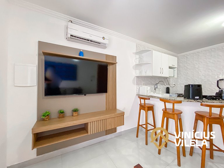 Flat 1 suíte, sala climatizada praia de Taperapuã