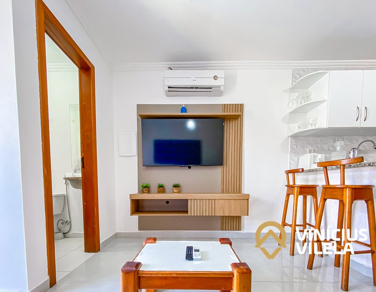 Flat 1 suíte, sala climatizada praia de Taperapuã