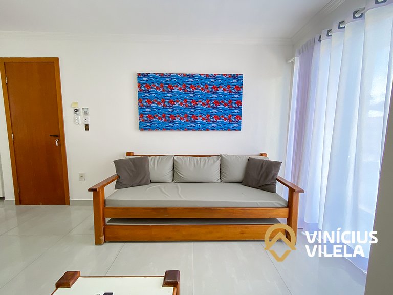 Flat 1 suíte, sala climatizada praia de Taperapuã