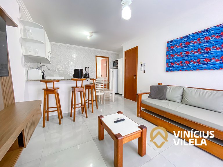 Flat 1 suíte, sala climatizada praia de Taperapuã