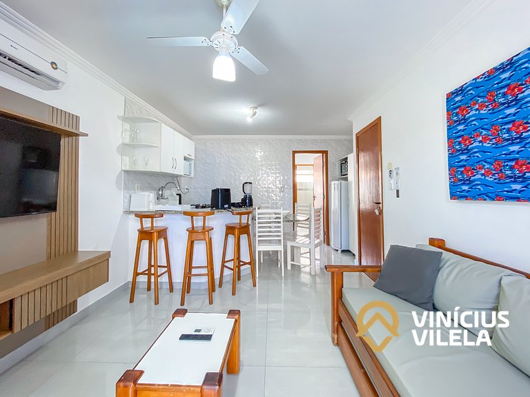 Flat 1 suíte, sala climatizada praia de Taperapuã