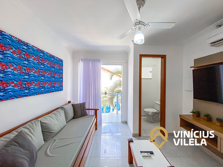 Flat 1 suíte, sala climatizada praia de Taperapuã